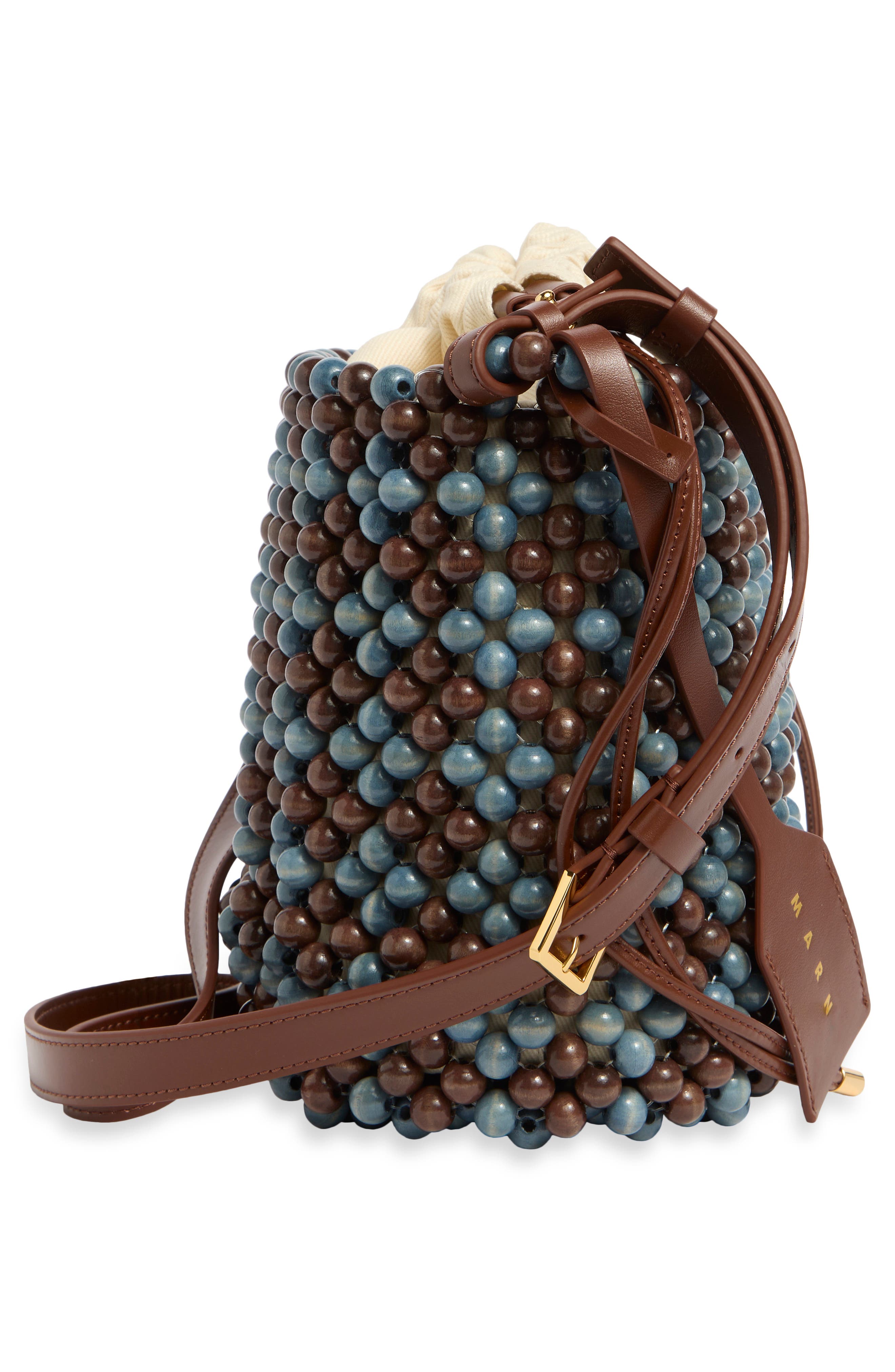 Wood Bead Bucket Bag, Alternate, color, FADED DENIM/ BRUNETTE