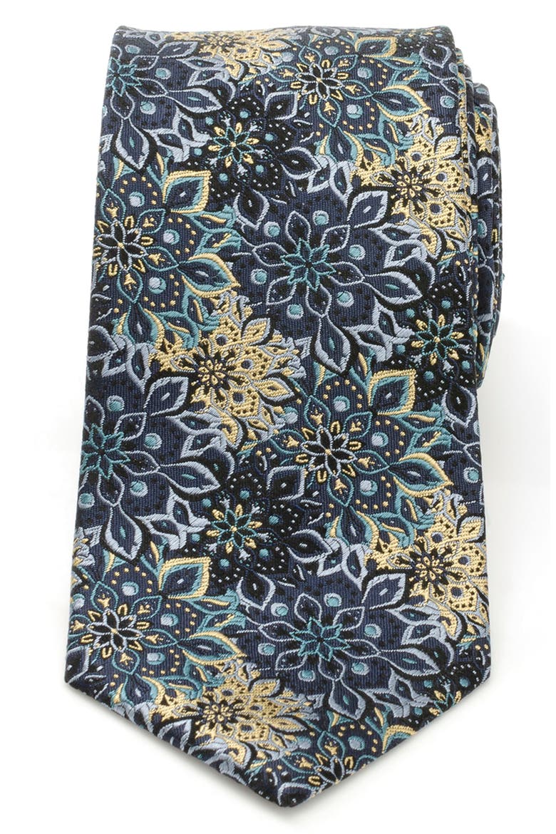 Kaleido Floral Navy Tan Silk Tie, Main, color, NAVY