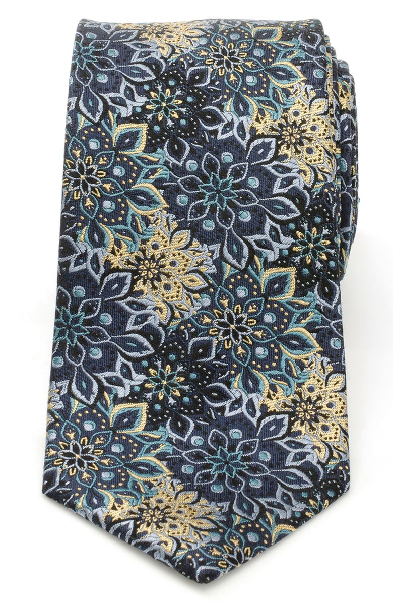 Cufflinks, Inc. Kaleido Floral Navy Tan Silk Tie, Main, color,