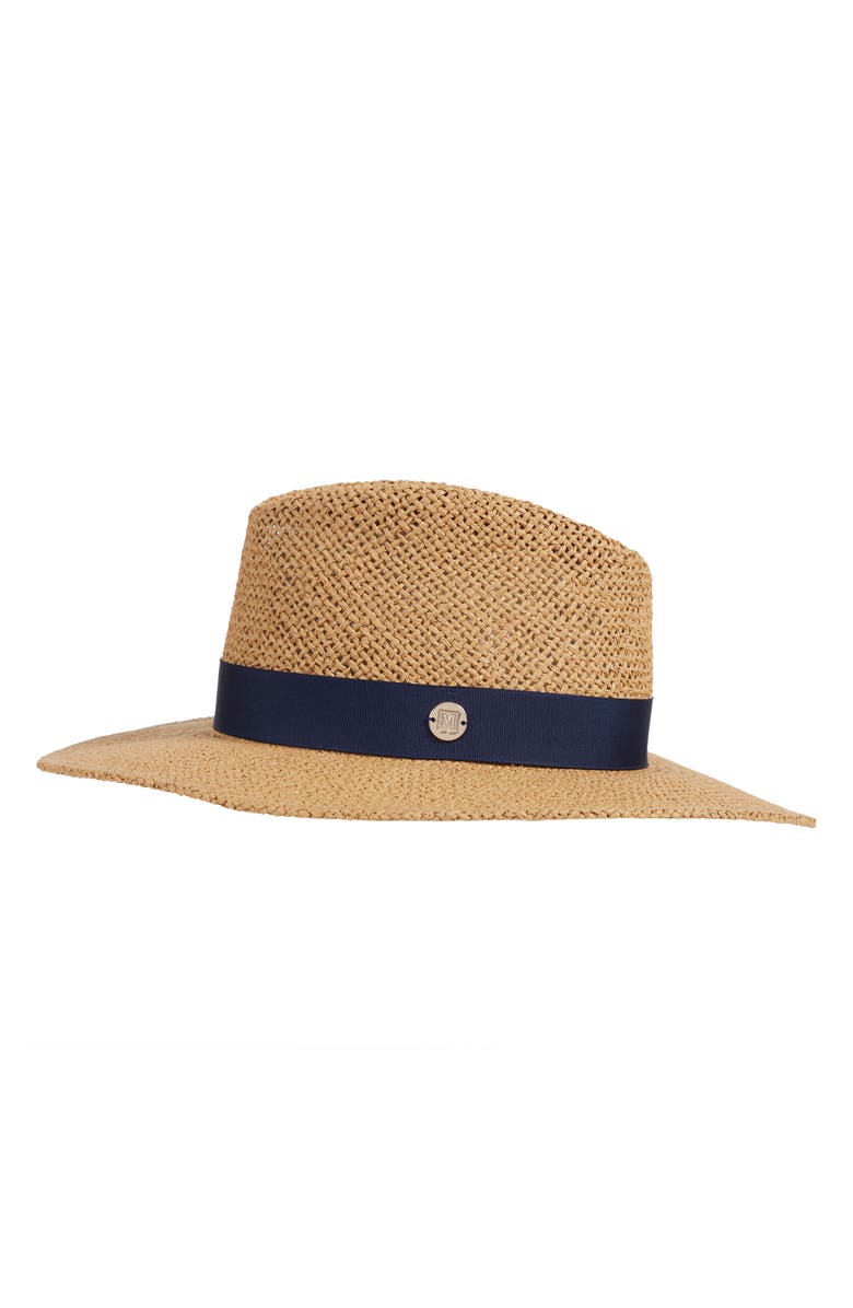 Bruno Magli Open Straw Weave Ribbon Band Fedora Sun Hat, Alternate, color, 