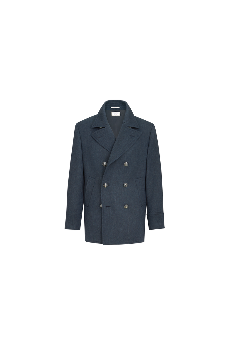 Wool and cashmere cavalry pea coat with metal buttons, Alternate, color, Blue