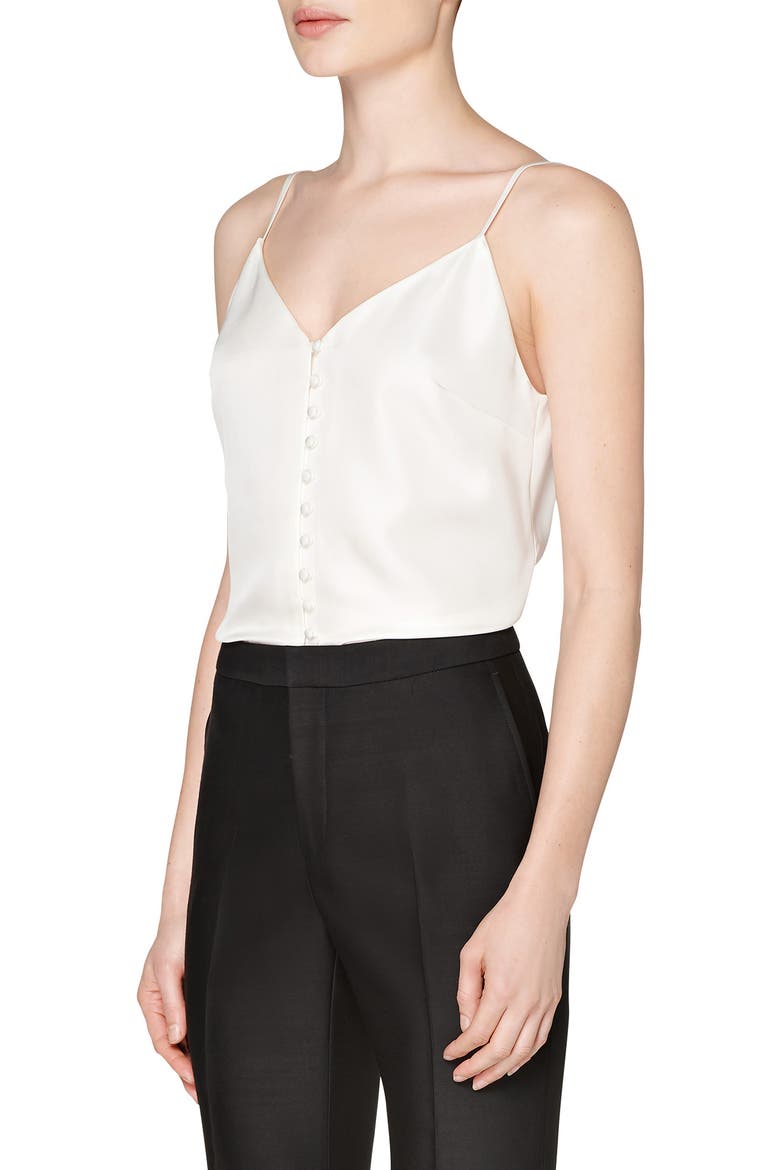 Athens Button Front Silk Camisole, Alternate, color, WHITE