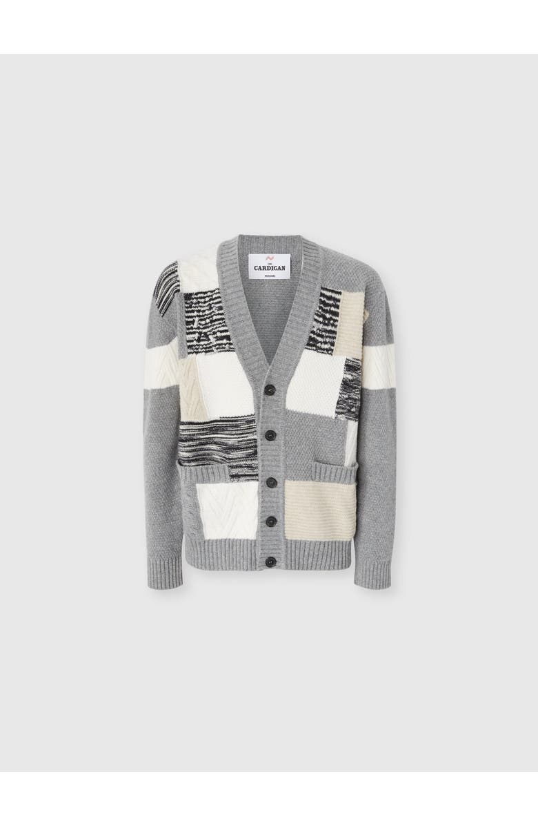 Missoni The Cardigan In Pure Wool With Flame And Zigzag Inserts, Main, color, Beige & Grey