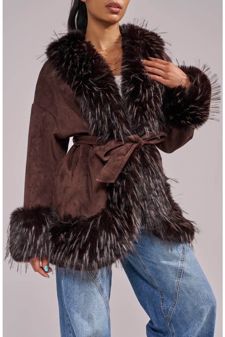 Maelle Faux Fur Trim Faux Leather Jacket, Alternate, color, ESPRESSO