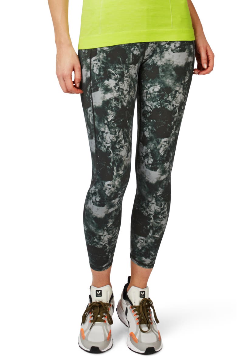 Sweaty Betty Zero Gravity Pocket 7/8 Running Leggings, Main, color, Green Tie Dye Print