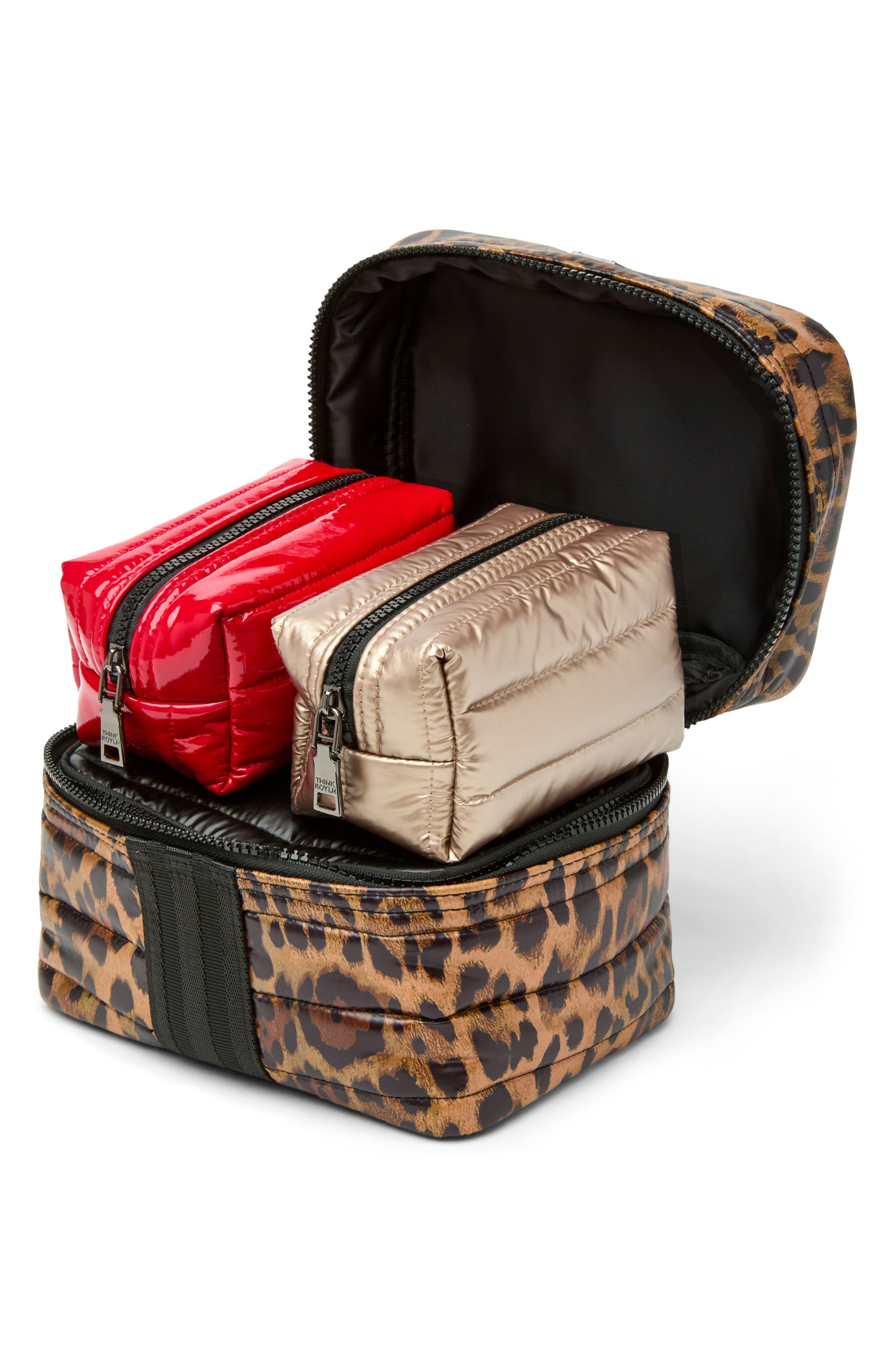 Glamour Girl 4-Pack Travel Pouches, Alternate, color, PEARL LEOPARD BLACK LIPSTICK
