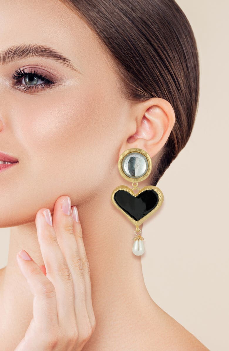 SPHERA MILANO Enamel Heart & Faux Pearl Drop Earrings, Alternate, color, Gold