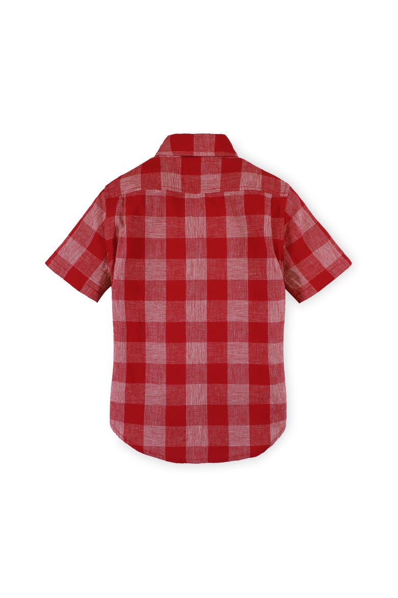 Boys' Linen Short Sleeve Button Down Shirt, Infant, Alternate, color, Red Pencil Check Linen