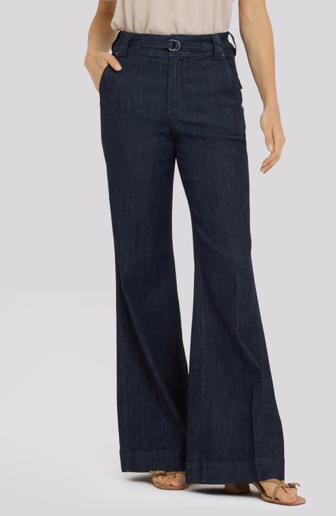 Mia Belted High Waist Palazzo Flare Jeans (Rinse)