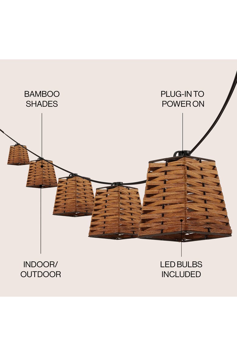 Quinn 10-Light Indoor/Outdoor Classic Vintage Incandescent G40 Square Shaded String Lights, Alternate, color, Brown