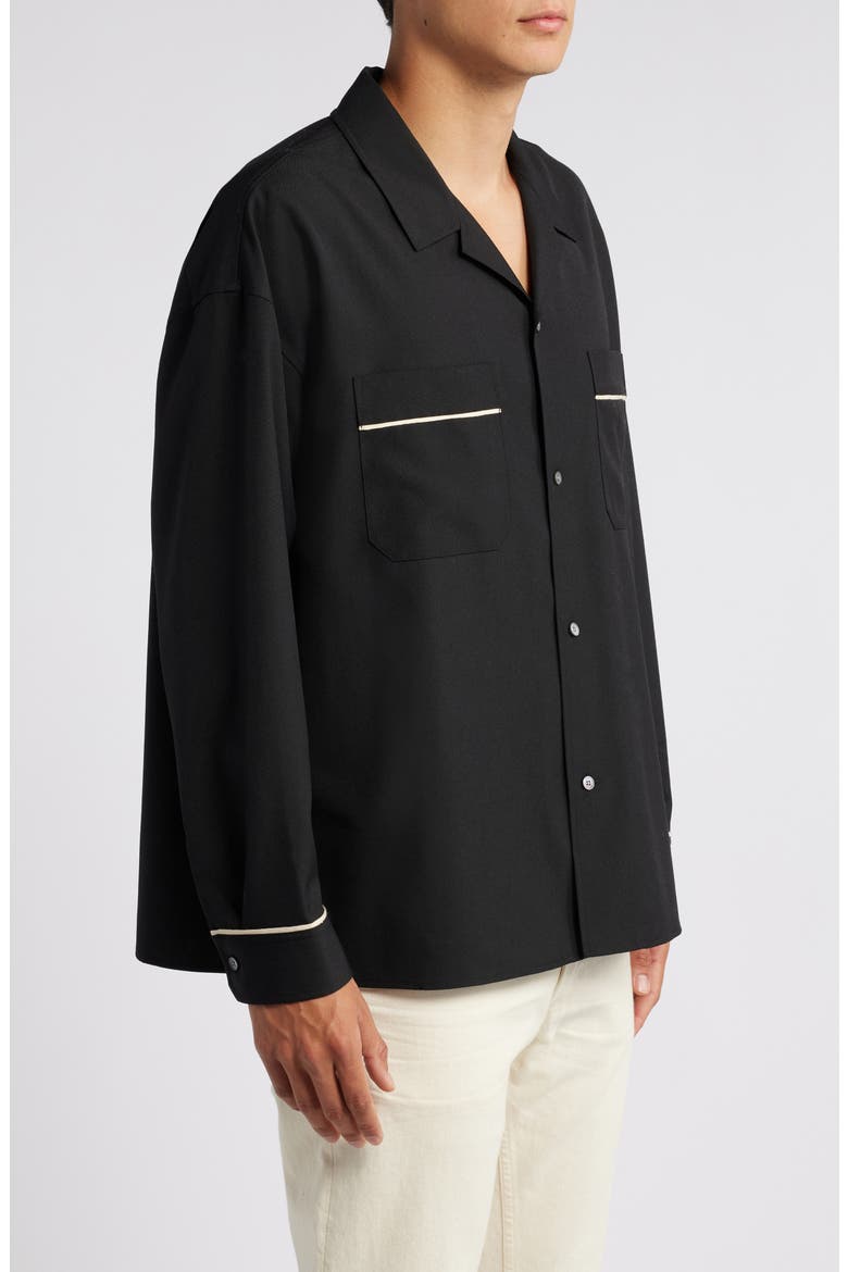 Long Sleeve Camp Shirt, Alternate, color, BLACK