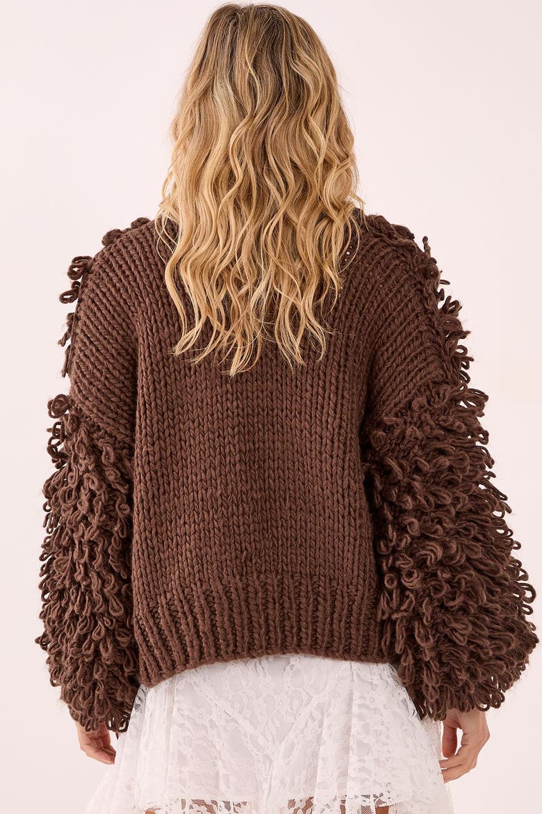 Chunky Loop Yarn Knitted Cardigan, Alternate, color, Chocolate