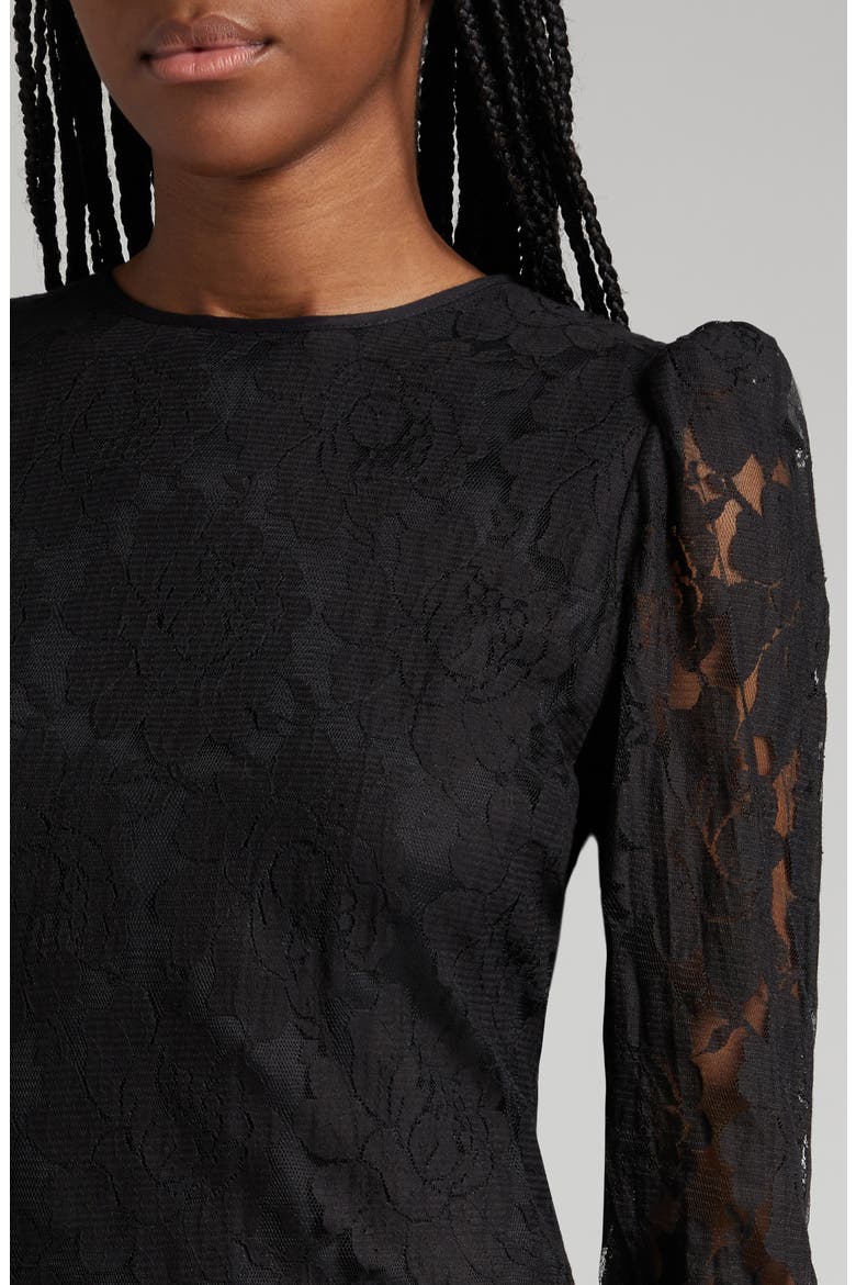 Long Sleeve Cotton Blend Lace Dress, Alternate, color, BLACK