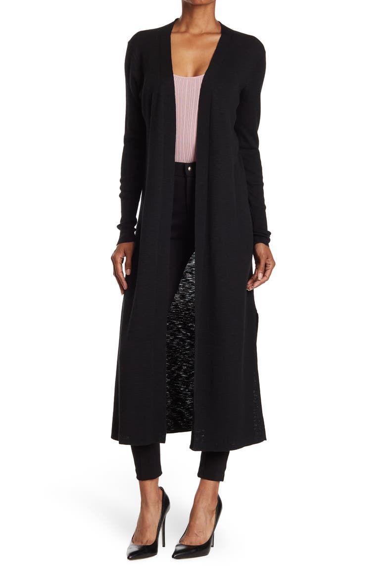 Longline Open Front Cardigan, Main, color, BLACK
