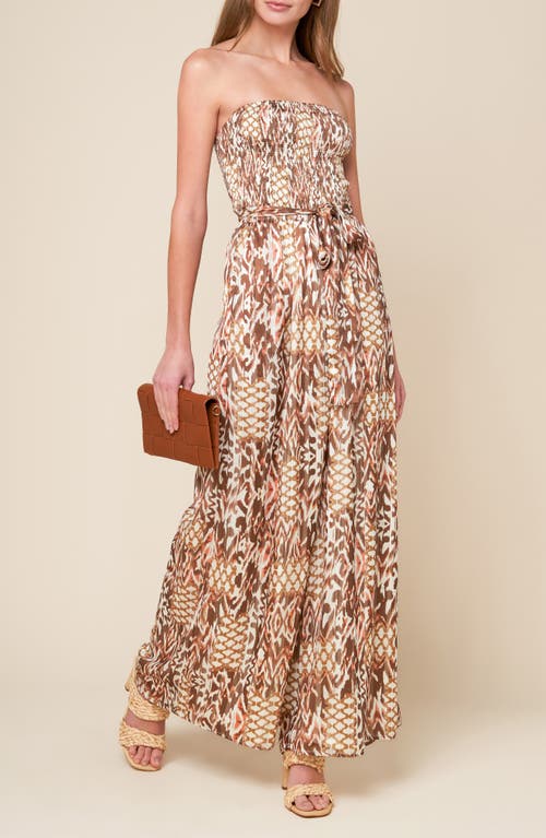 Flying Tomato Strapless Wide Leg Jumpsuit In Brown
