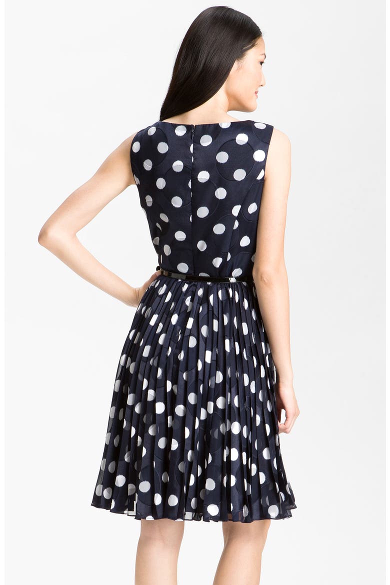 Pleated Burn Out Dot Fit & Flare Dress, Alternate, color, NAVY