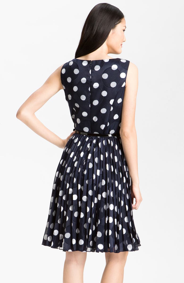 Adrianna Papell Pleated Burn Out Dot Fit & Flare Dress, Alternate, color, 