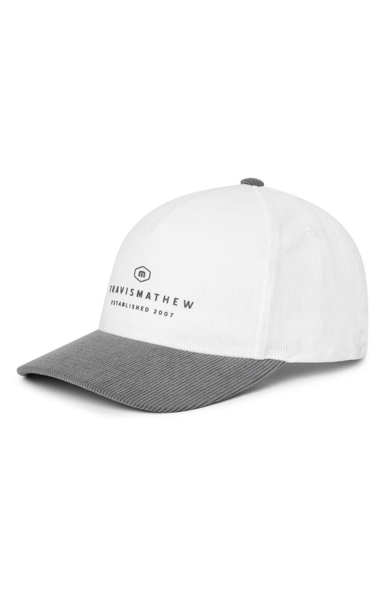 TravisMathew Bike Tour Corduroy Snapback Baseball Hat, Alternate, color, White