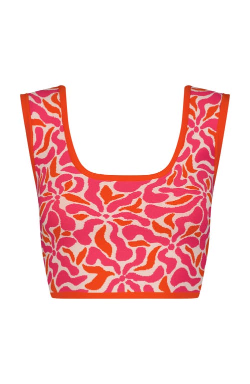 Mac Duggal Sleeveless Floral Print Knit Cropped Tank Top In Sunset Multi