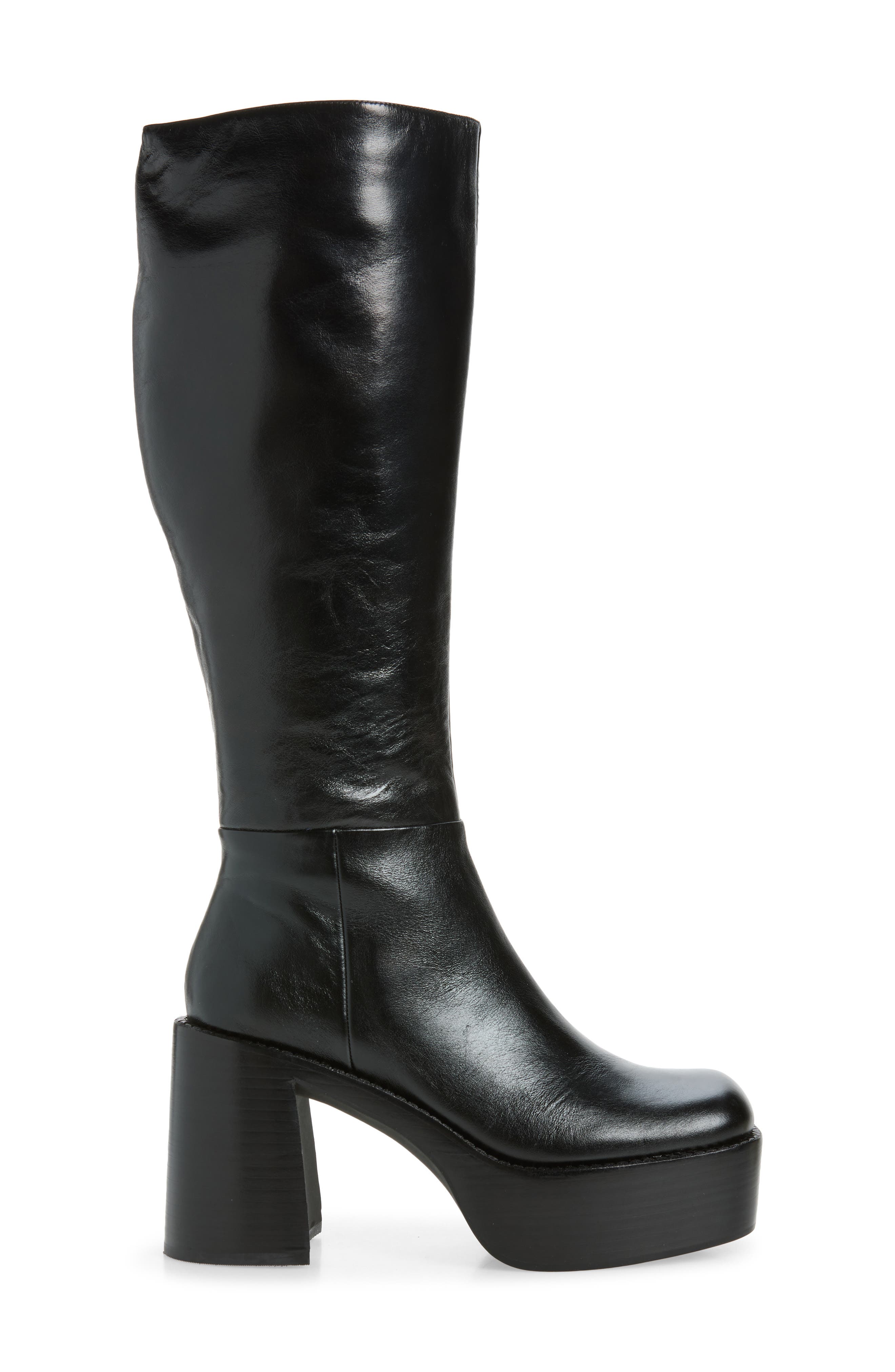 The-Band Knee High Leather Boot, Alternate, color, BLACK