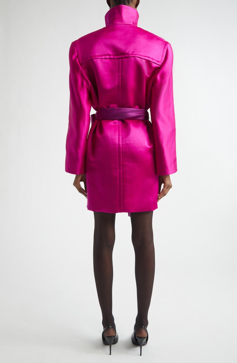 Saint Laurent Silk Satin Belted Coat, Alternate, color, Fuchsia