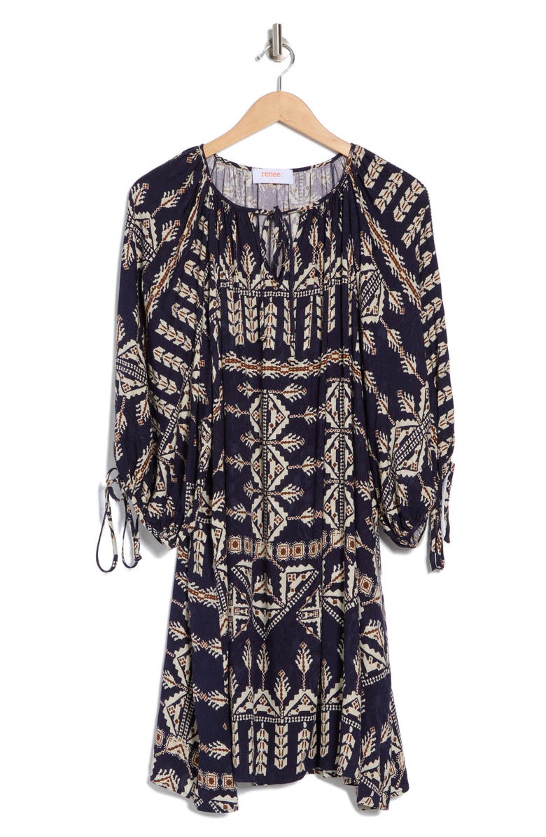 Renee C Boho Long Sleeve Tunic Dress, Alternate, color, Navy