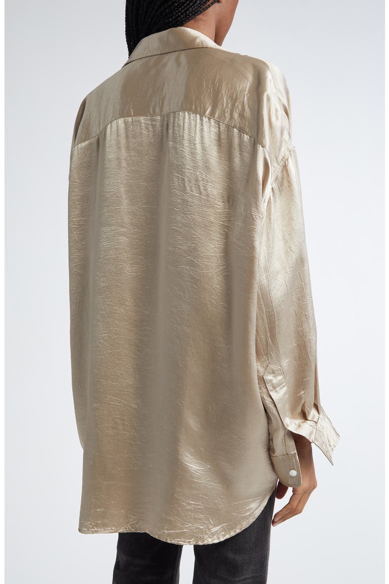 Drop Neck Satin Button-Up Shirt with Strap, Alternate, color, BEIGE
