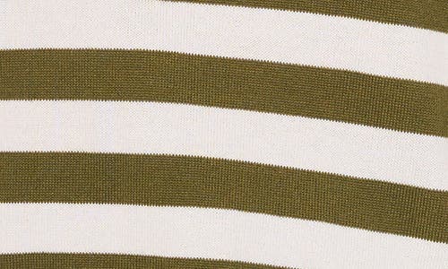 Vince Camuto Stripe Short Sleeve Hooded Sweater In Olive Oasis