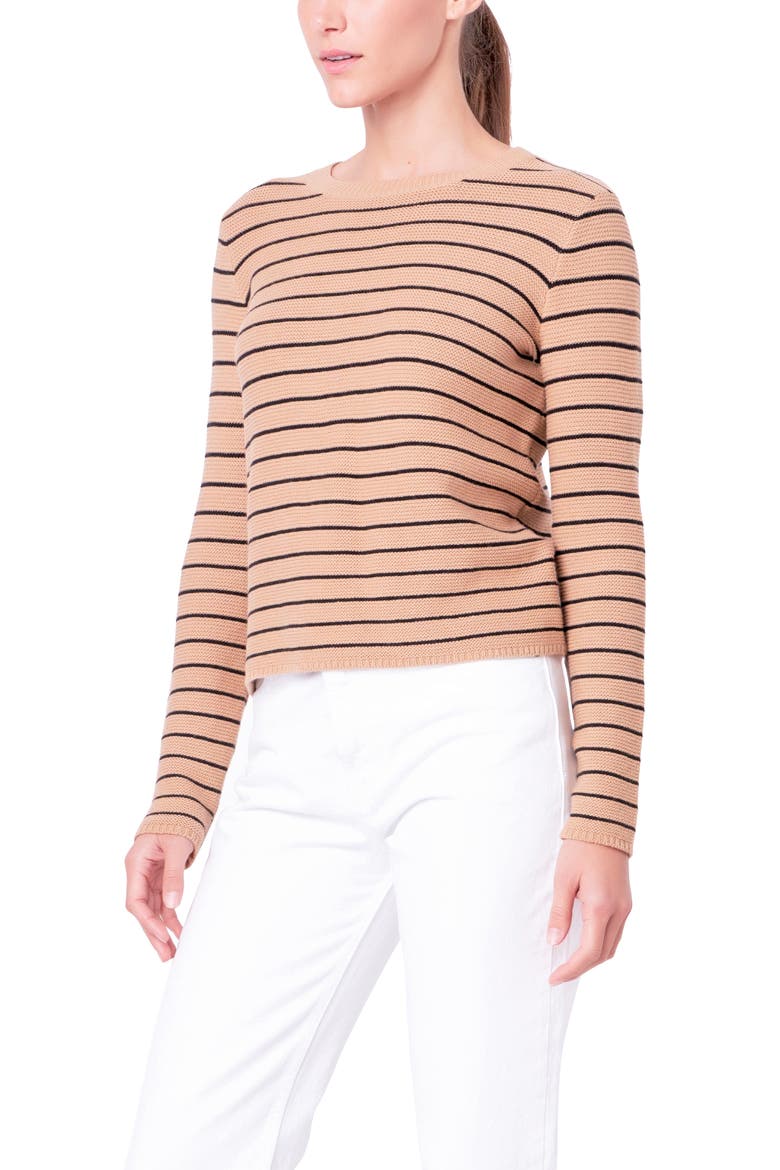 Stripe Crewneck Sweater, Alternate, color, TAN/ BLACK