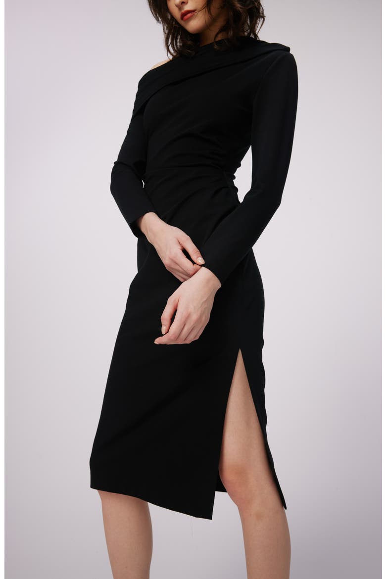 Buffy One-Shoulder Long Sleeve Dress, Alternate, color, BLACK
