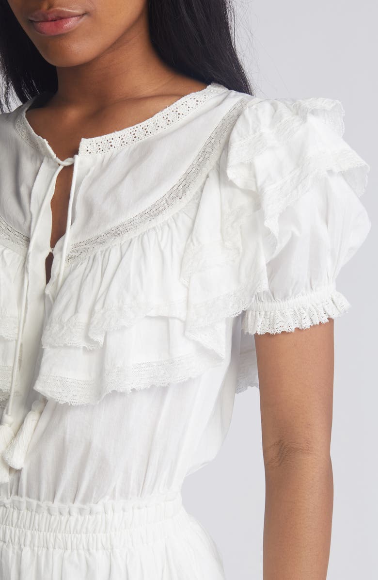 LoveShackFancy Liv Lace & Ruffle Minidress, Alternate, color, Antique White