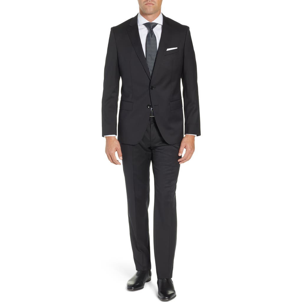 Hugo Boss Nestro/byte Trim Fit Stretch Solid Wool Suit In Black