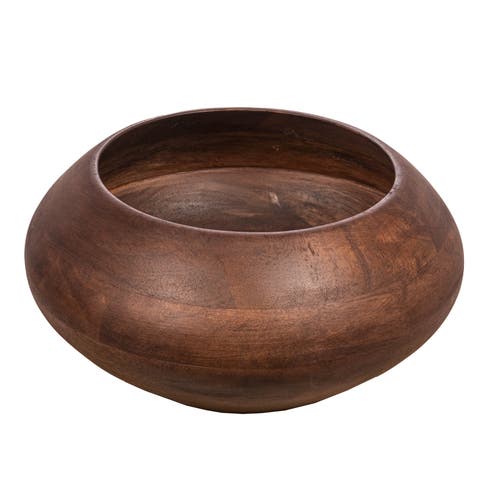 Modern Round Wood Bowl, Walnut Finish