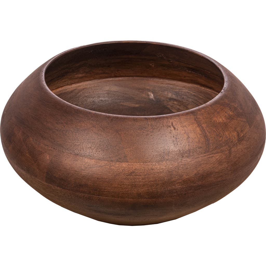 Storied Home Modern Round Wood Bowl, Walnut Finish In Brown