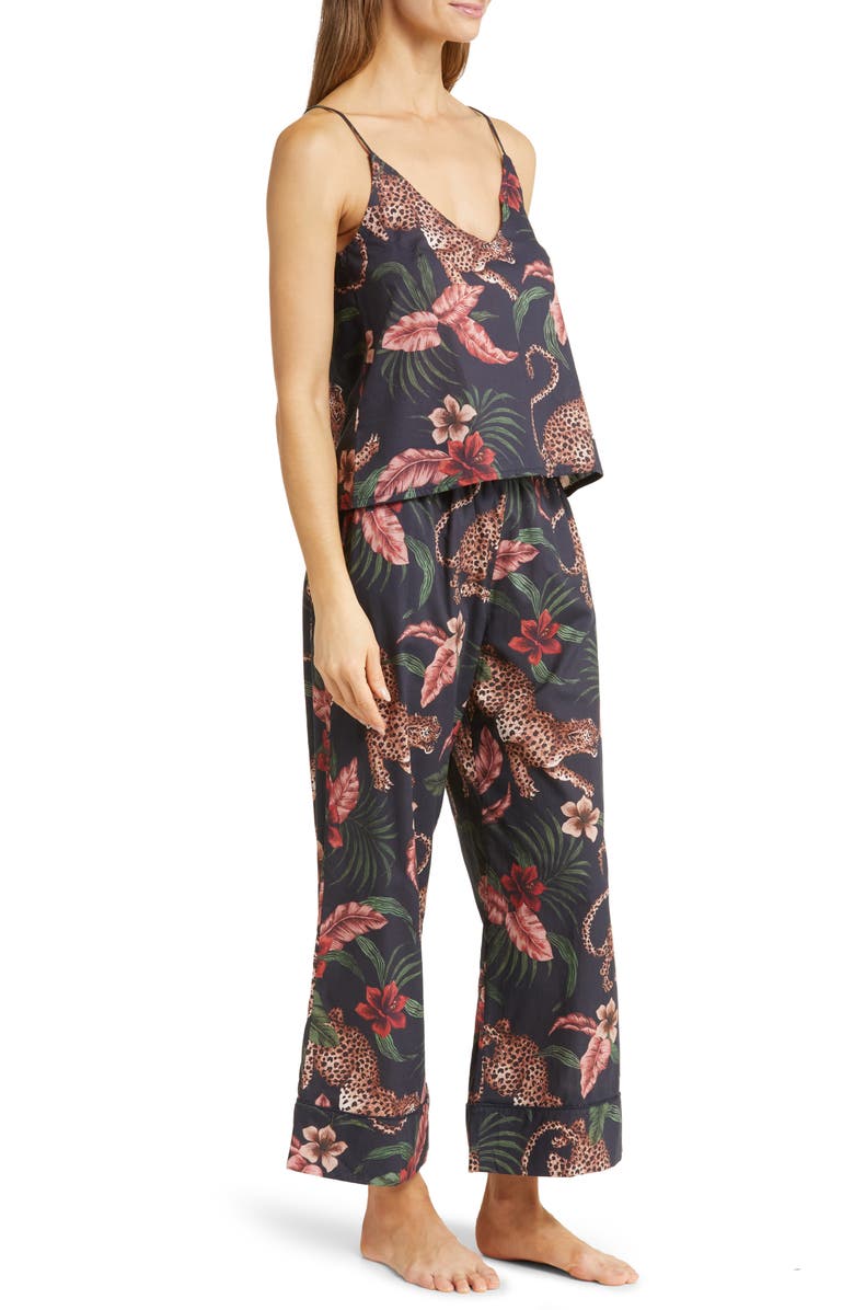 Desmond & Dempsey Cheetah Floral Cotton Cami Pajamas, Alternate, color, 