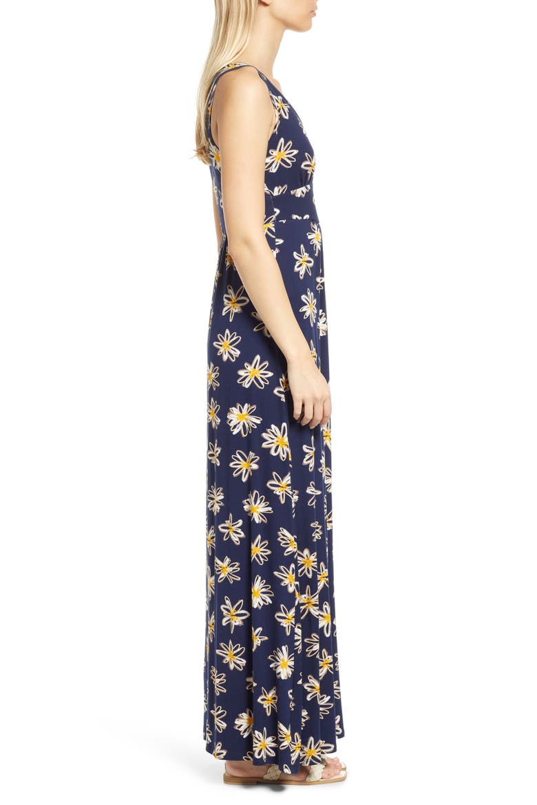 Floral Print Empire Waist Jersey Maxi Dress, Alternate, color, NAVY YELLOW