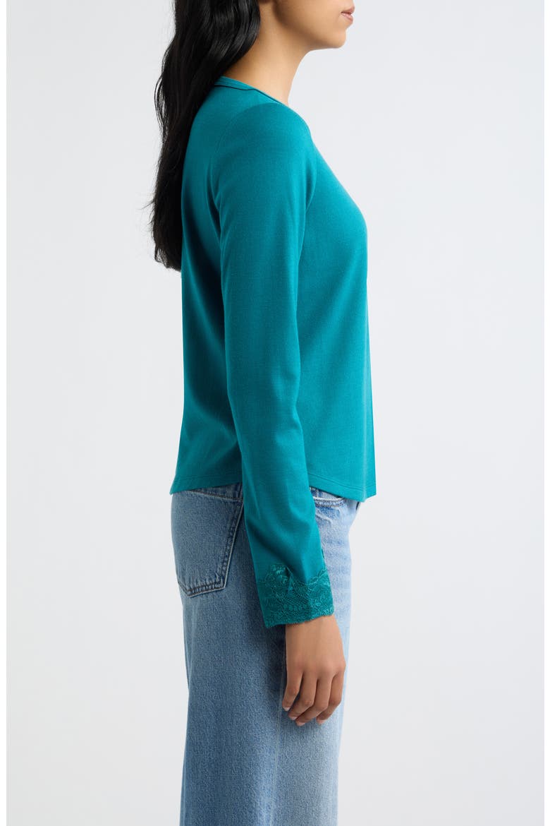 Lace Cuff Knit Top, Alternate, color, TEAL