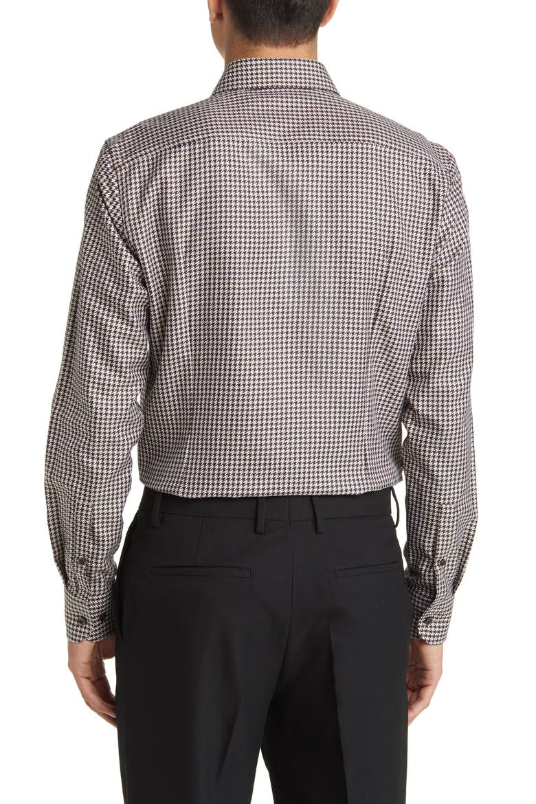 Hank Slim Fit Houndstooth Dress Shirt, Alternate, color, MED BEIGE/ BLACK