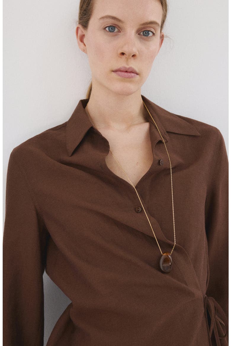 Long Sleeve Wrap Shirt, Alternate, color, BROWN