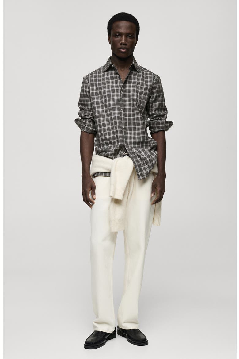 Regular Fit Plaid Cotton Button-Up Shirt, Alternate, color, GREY