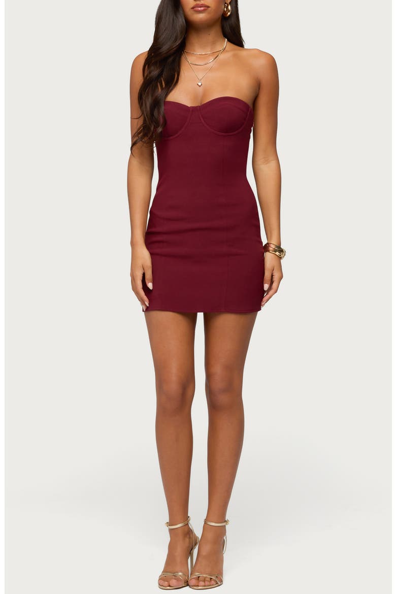 Sirena Strapless Cupped Minidress, Main, color, BURGUNDY