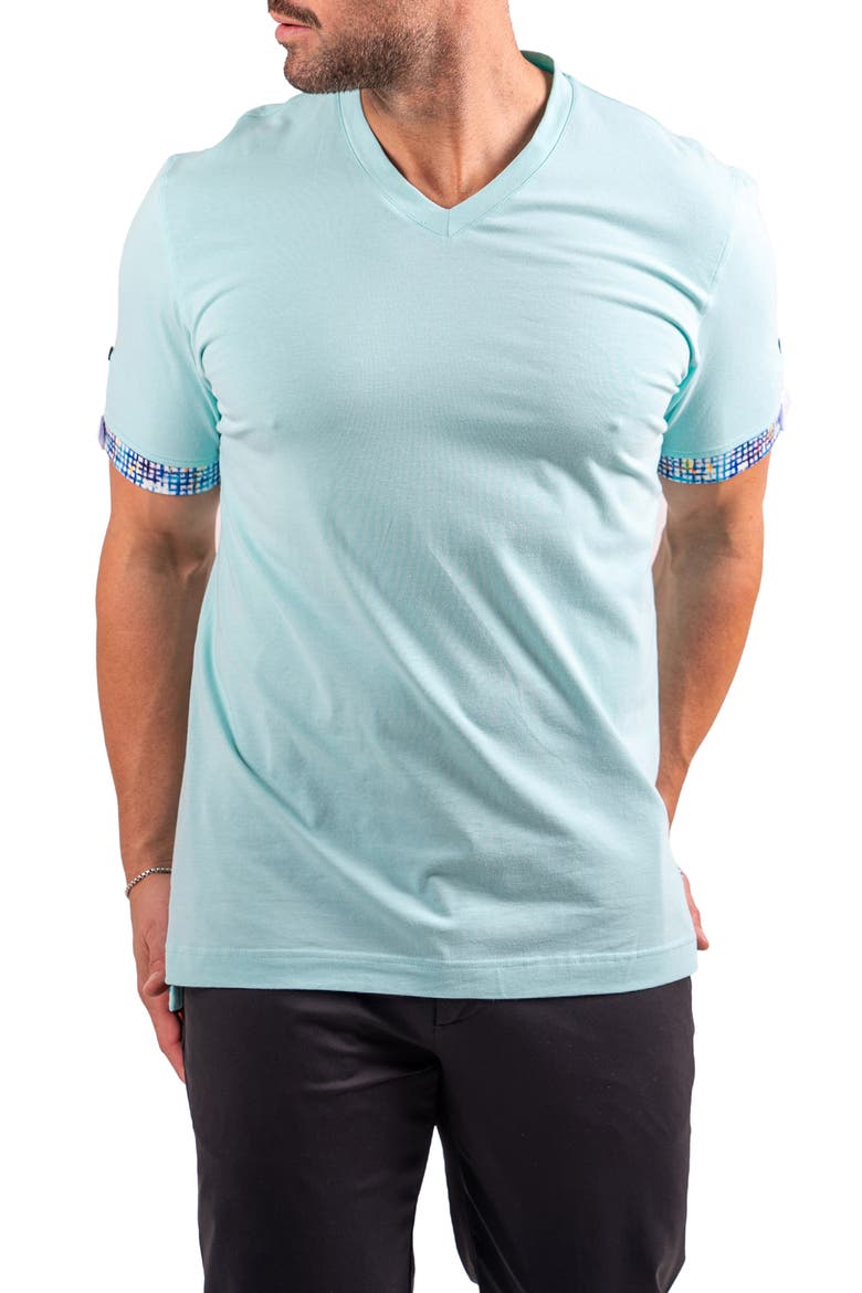 Vivaldi Pastel Green V-Neck Cotton T-Shirt, Alternate, color, GREEN