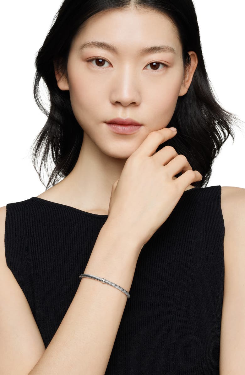 David Yurman Cable Classic Center Station Bracelet with Diamonds, 4mm, Alternate, color, Silver Pave