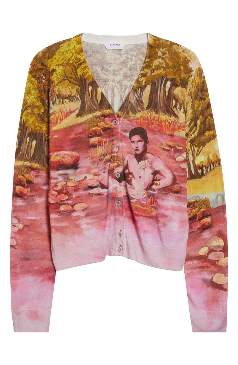 Versace The Naturist Print Silk Cardigan, Alternate, color, Multicolor
