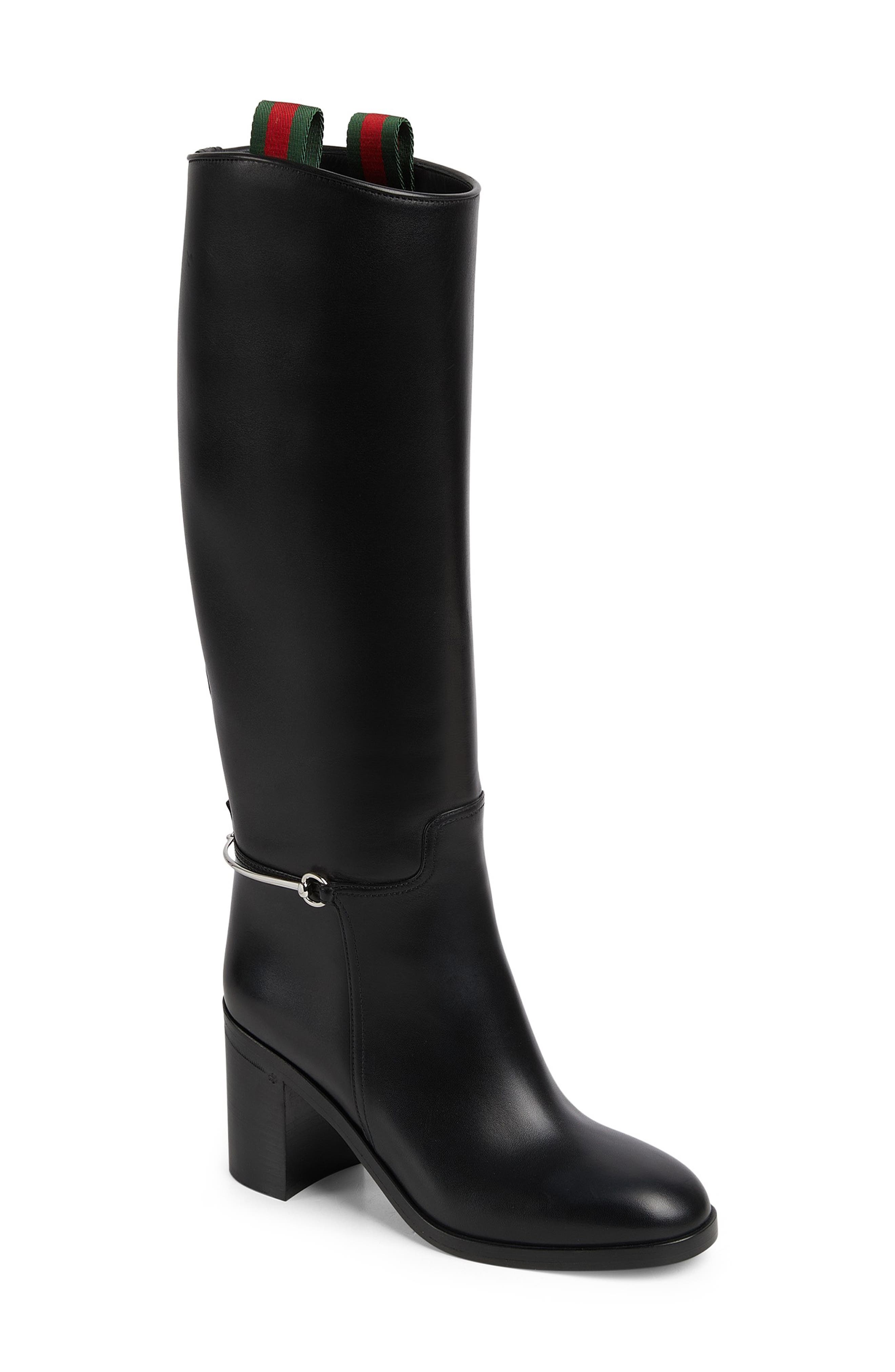 Gucci Horsebit Knee High Boot, Main, color, Black