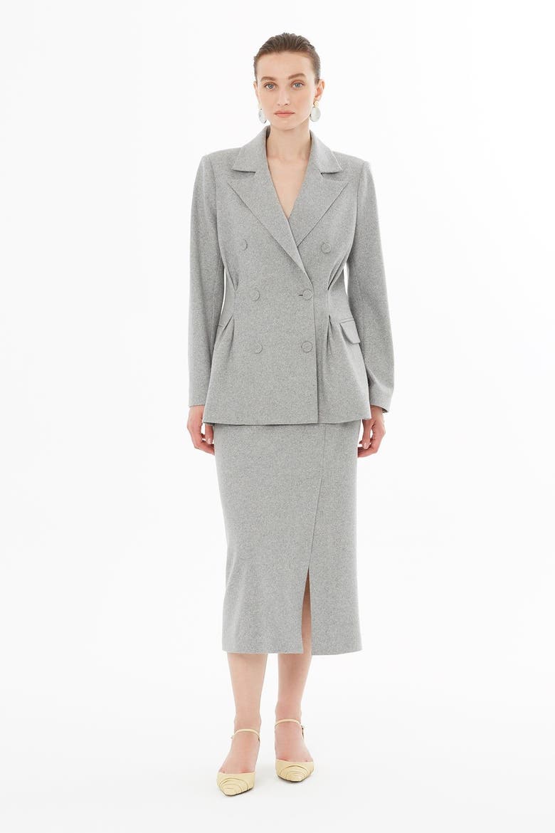 Double-Breasted Notch Lapel Tailored Wool Jacket, Alternate, color, Grey