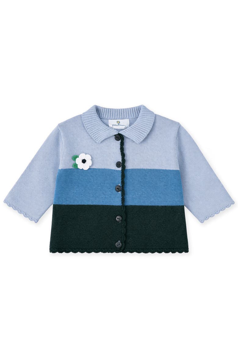 Cardigan Sweater with Flower, Main, color, Blue, Navy & White