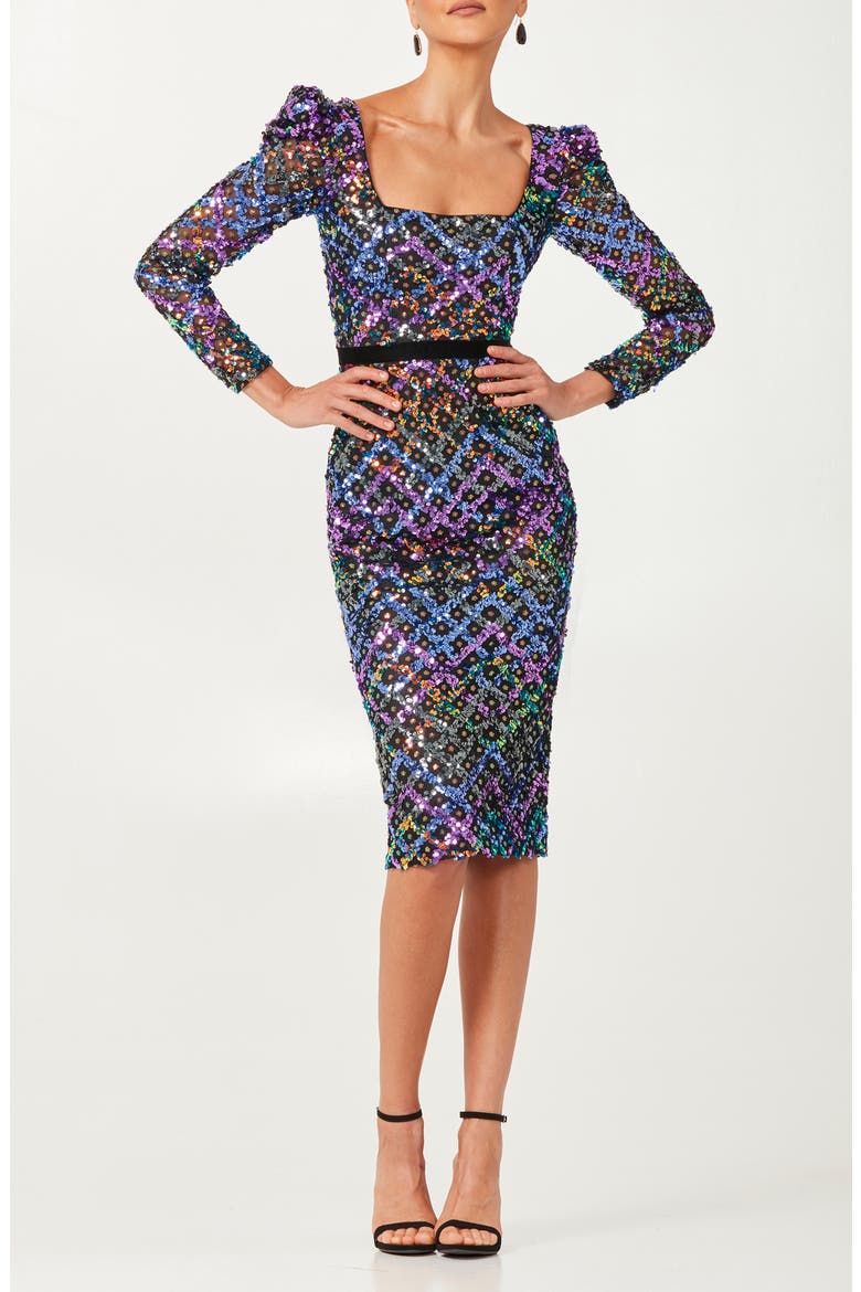 Gloria Sequin Long Sleeve Dress, Main, color, LAVENDER MULTI