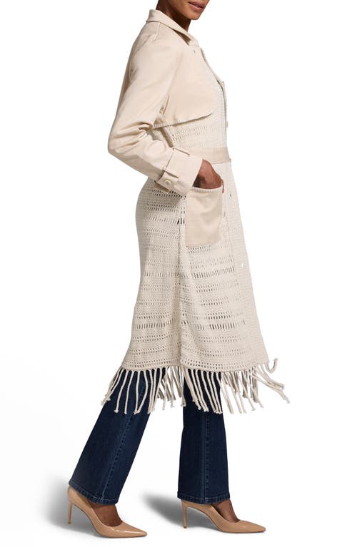 Nic + Zoe Nic+zoe Mixed Media Fringe Knit Jacket In Cream Multi