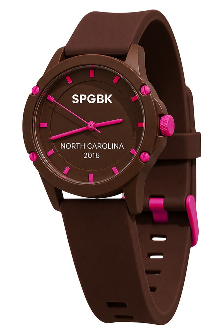 Chocolate Raspberry Silicone Strap Watch, 32mm case, Main, color, BROWN